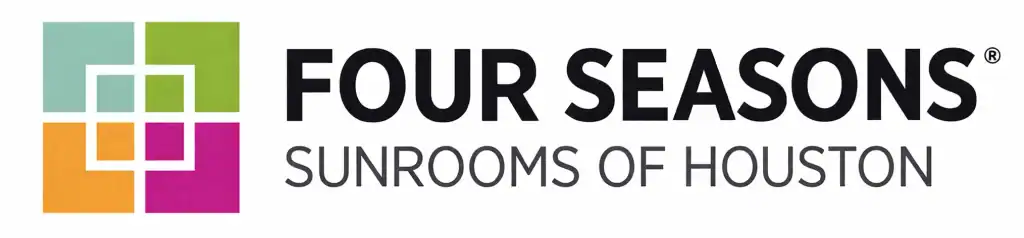 Logo for Four Seasons Sunrooms of Houston. It features a geometric square design in green, orange, light blue, and magenta on the left, with the company name in bold black letters on the right, reflecting custom sunrooms Houston, TX expertise.